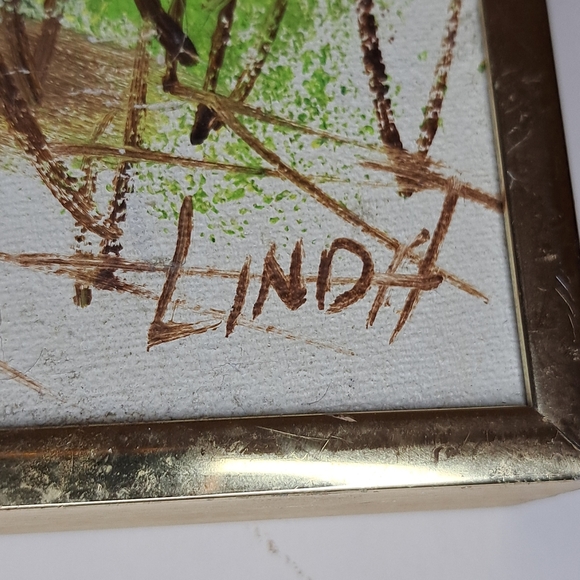 Vintage Garden Scene Wall Art with Gold Frame Signed By LINDA 12x16 - Picture 8 of 16